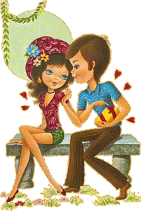 Gif animé amour colombes fleurs bleues